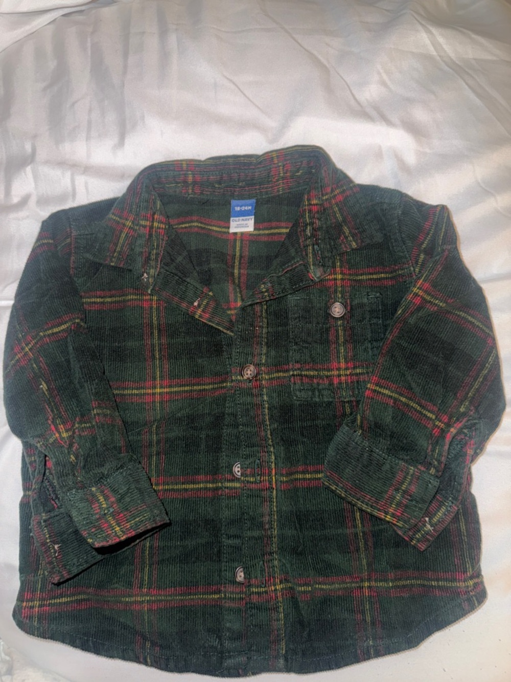 Old Navy Dark Green Plaid Button-Up Jacket with Red Accents